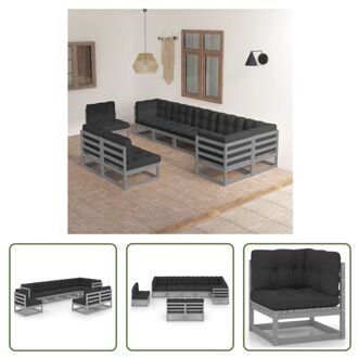 vidaXL loungeset Grenenhout - Grijs - 70x70x67cm - inclusief kussens