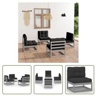 vidaXL Loungeset - Grenenhout - Grijs - 70x70x67cm - Inclusief kussens