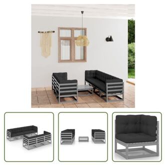 vidaXL loungeset Grenenhout - grijs - 70x70x67cm - inclusief kussens