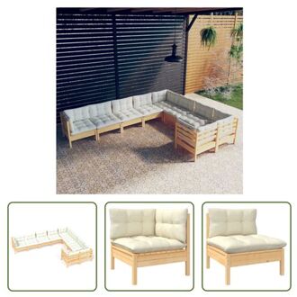 vidaXL Loungeset Grenenhout - Hoek/Middenbank 63.5x63.5x62.5 - Crème Kussens - Montage vereist