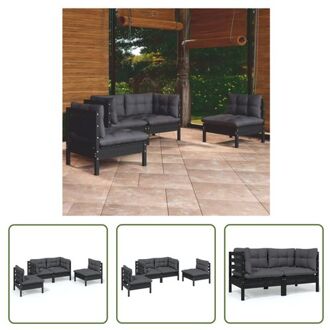 vidaXL Loungeset Grenenhout - Hoekbank 63.5x63.5x62.5cm - Middenbank 63.5x63.5x62.5cm - Zwart