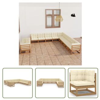 vidaXL Loungeset Grenenhout - Hoekbank 70x70x67 cm - Crème kussens Bruin