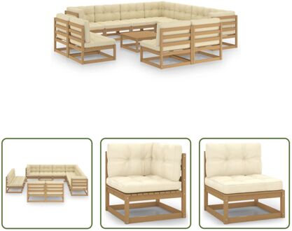 vidaXL Loungeset Grenenhout - Hoekbank 70x70x67 cm - Middenbank 70x70x67 cm - Tafel 70x70x30 cm - Zitkussen Bruin