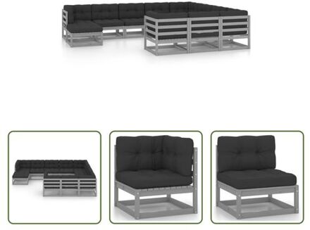 vidaXL Loungeset Grenenhout - Hoekbank 70x70x67 cm - Middenbank 70x70x67 cm - Voetenbank 70x70x30 cm - Grijs