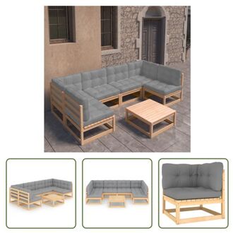 vidaXL Loungeset Grenenhout - Hoekbank 70x70x67 cm - Middenbank 70x70x67 cm - Voetenbank 70x70x30 cm - Grijs