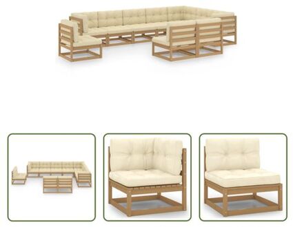 vidaXL Loungeset Grenenhout - Hoekbank 70x70x67cm - Crème - Montage vereist Bruin