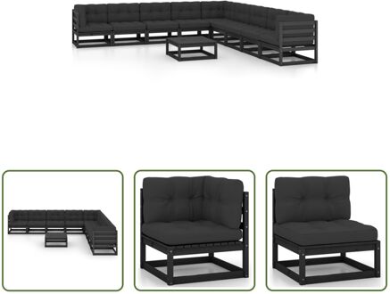 vidaXL Loungeset Grenenhout - Hoekbank 70x70x67cm - Middenbank 70x70x67cm - Tafel 70x70x30cm - Zwart