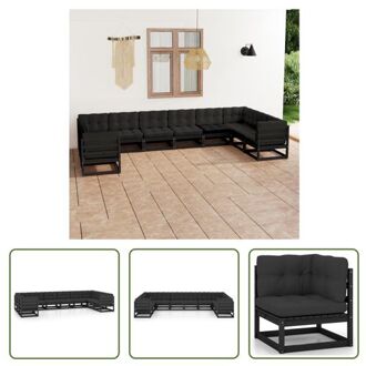 vidaXL Loungeset Grenenhout - Hoekbank 70x70x67cm - Zwarte bank - antraciete kussens