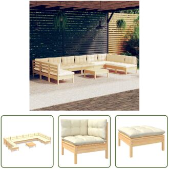 vidaXL Loungeset - Grenenhout - Hoekbank - Middenbank - Voetenbank/Tafel - Crème Kussen - 63.5 x 63.5 x