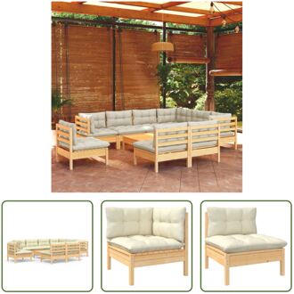 vidaXL Loungeset Grenenhout - Hoekbank - Middenbank - Voetenbank/Tafel - Crème Kussen - 63.5x63.5x62.5 cm