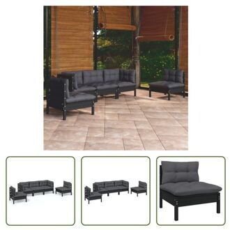 vidaXL Loungeset Grenenhout - Hoekbank - Middenbank - Zwart - Antraciet - 63.5x63.5x62.5cm - Inclusief