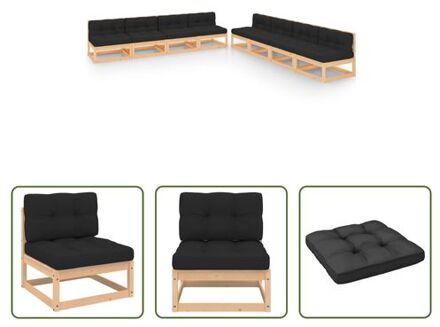 vidaXL Loungeset - Grenenhout - Massief - Antraciet - 70x70x67cm Grijs