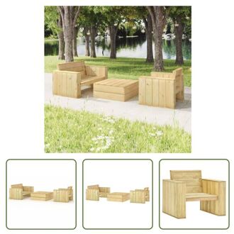 vidaXL Loungeset Grenenhout - Massief hout - Praktisch ontwerp - 139x76x74cm - 89x76x76cm - 75x75x31cm Bruin