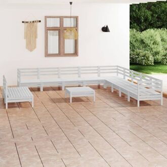 vidaXL loungeset - grenenhout - modulair - wit - 3 hoekbanken - 8 middenbanken - 1 voetenbank/tafel