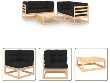 vidaXL Loungeset Grenenhout - Tuinmeubelen - 70x70x67 cm - Antraciet Grijs