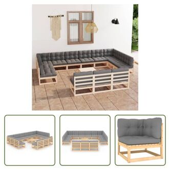 vidaXL Loungeset Grenenhout - Tuinmeubelen - 70x70x67 cm - Grijs kussen