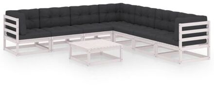 vidaXL Loungeset Grenenhout - Wit - 3x hoekbank - 4x middenbank - 1x tafel - Afmetingen 70x70x67 cm