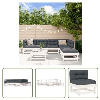 vidaXL loungeset - Grenenhout - Wit - 61 x 61 x 62 cm - Comfortabele kussens