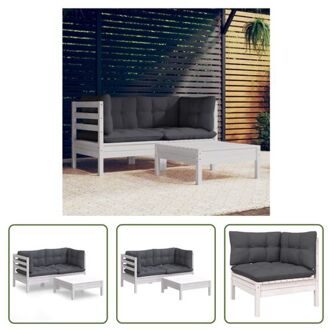 vidaXL Loungeset Grenenhout - Wit - 63.5x63.5x62.5 cm (hoekbank) - 63.5x63.5x28.5 cm (voetenbank/tafel)