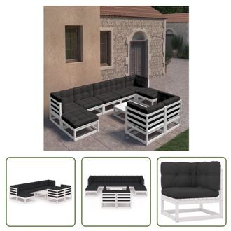 vidaXL Loungeset - Grenenhout - Wit - 70 x 70 x 67 cm - Inclusief kussens