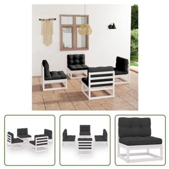 vidaXL loungeset - Grenenhout - Wit - 70 x 70 x 67 cm - Inclusief kussens