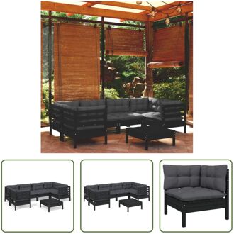 vidaXL Loungeset - Grenenhout - Zwart - 63.5 x 63.5 x 62.5 cm - Inclusief kussens