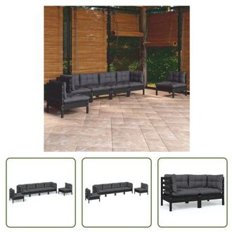 vidaXL Loungeset Grenenhout - zwart - 63.5x63.5x62.5 cm (hoekbank) - 63.5x63.5x62.5 cm (middenbank) - 60x60x5