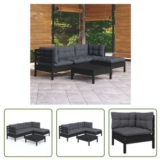 vidaXL Loungeset - Grenenhout - Zwart - 63.5x63.5x62.5 cm - Inclusief kussens