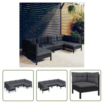 vidaXL Loungeset - Grenenhout - Zwart - 63.5x63.5x62.5 cm - Inclusief kussens