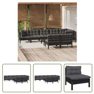 vidaXL Loungeset - Grenenhout - Zwart - 63.5x63.5x62.5 cm - Inclusief Kussens