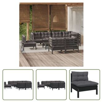 vidaXL Loungeset Grenenhout Zwart 63.5x63.5x62.5 cm - Modulair design