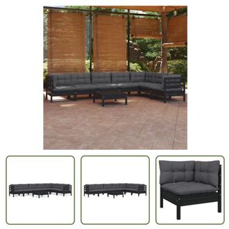 vidaXL Loungeset Grenenhout - Zwart - 63.5x63.5x62.5cm - Inclusief kussens - Montage vereist - The Living