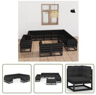 vidaXL Loungeset - Grenenhout - Zwart - 7 hoekbanken - 5 middenbanken - Afm - 70x70x67cm - Inclusief