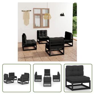 vidaXL Loungeset Grenenhout - Zwart - 70 x 70 x 67 cm - Inclusief kussens