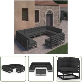 vidaXL Loungeset - Grenenhout - Zwart - 70x70x67 cm - incl - kussens