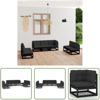 vidaXL Loungeset Grenenhout - Zwart - 70x70x67 cm - Incl - Kussens