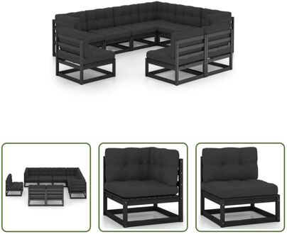 vidaXL Loungeset Grenenhout - Zwart - 70x70x67 cm - Inclusief kussens - Montage vereist