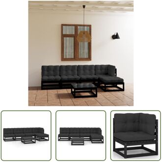 vidaXL Loungeset Grenenhout - Zwart - 70x70x67 cm - Inclusief kussens