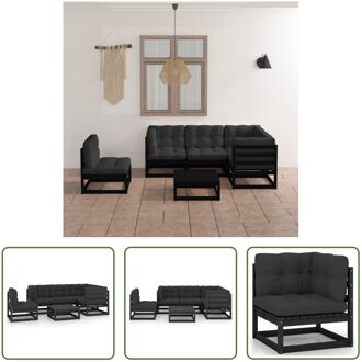 vidaXL Loungeset - Grenenhout - Zwart - 70x70x67 cm - Materiaal- Grenenhout en stof - Kleur- Zwart