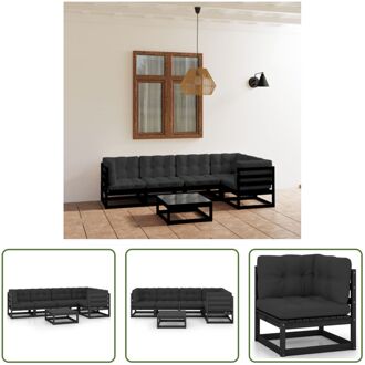 vidaXL Loungeset - Grenenhout - Zwart - 70x70x67cm - Inclusief kussens