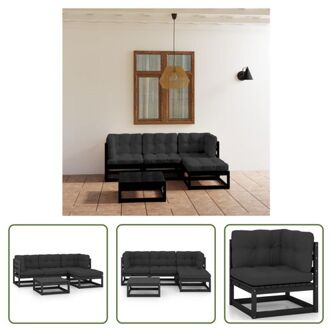 vidaXL Loungeset Grenenhout Zwart - 70x70x67cm - Inclusief Kussens