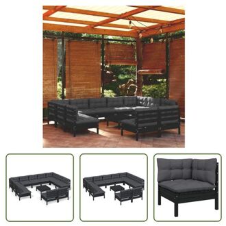 vidaXL Loungeset - Grenenhout - Zwart - Hoekbank 63.5x63.5x62.5 cm - Middenbank 63.5x63.5x62.5 cm