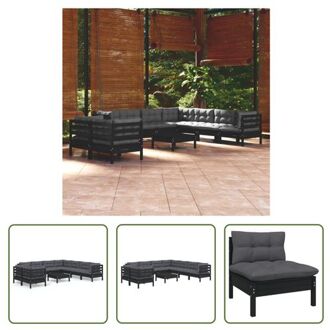 vidaXL Loungeset Grenenhout - Zwart - Hoekbank 63.5x63.5x62.5cm - Middenbank 63.5x63.5x62.5cm