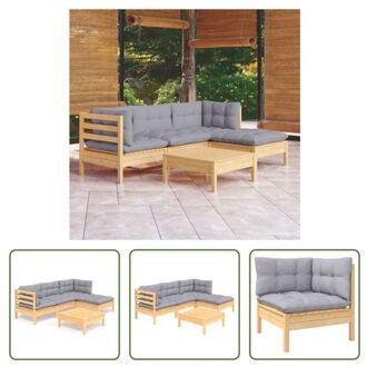 vidaXL Loungeset Grenenhouten - 63.5x63.5x62.5cm - Grijs kussen