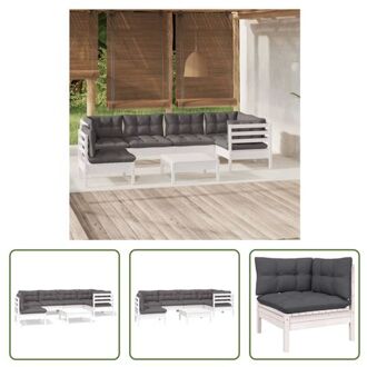 vidaXL Loungeset - Grenenhouten - Hoek/middenbank- 63.5 x 63.5 x 62.5 cm - Voetenbank/tafel- 63.5 x 63.5 x Wit