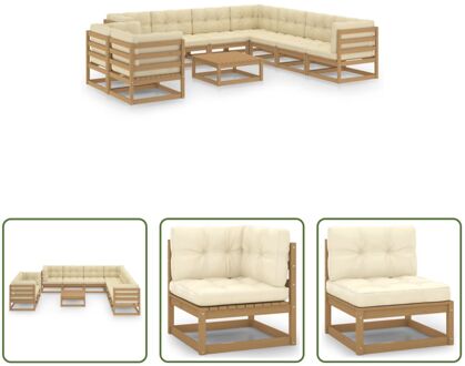 vidaXL Loungeset - Grenenhouten Tuinset - Hoekbank 70x70x67cm - Middenbank 70x70x67cm - Tafel 70x70x30cm - Bruin