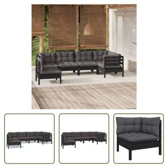 vidaXL Loungeset - Grenenhouten - Zwart - 63.5 x 63.5 x 62.5 cm - Inclusief kussens 150 karakters