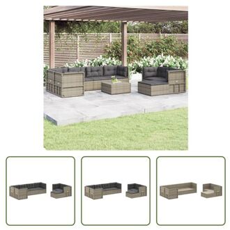 vidaXL Loungeset Grey PE-Rattan - 54x54x24.5/38/50/55cm - Sturdy Steel Frame Grijs