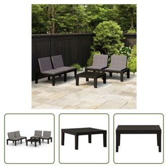 vidaXL Loungeset - grijs - kunststof tuinset - 130 x 65 x 70 cm - Inclusief tafel en kussens