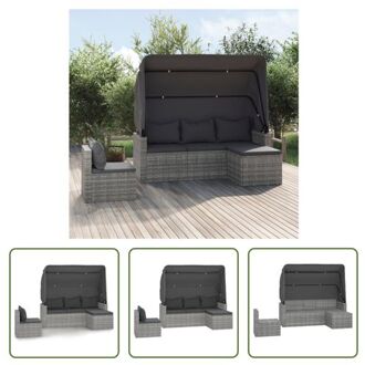 vidaXL Loungeset - Grijs - PE-rattan - 178 x 64 x 151.5 cm - Inklapbare luifel